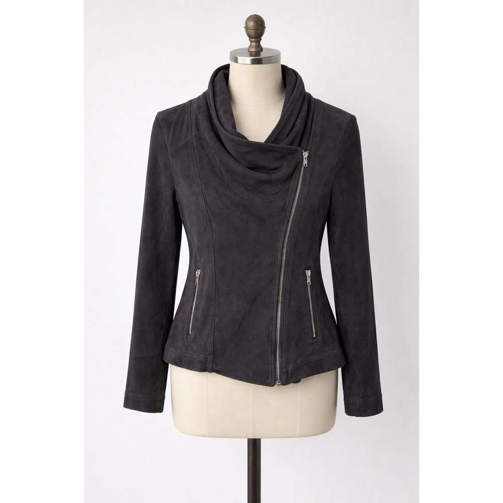 Cupcakes and Cashmere Women Gray/Brown Suede Drape‎ Front Moto Jacket XS